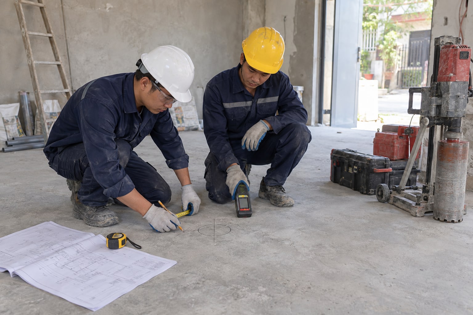 Minh họa khảo s&aacute;t, đo v&agrave; đ&aacute;nh dấu vị tr&iacute; khoan cắt b&ecirc; t&ocirc;ng Thanh H&oacute;a