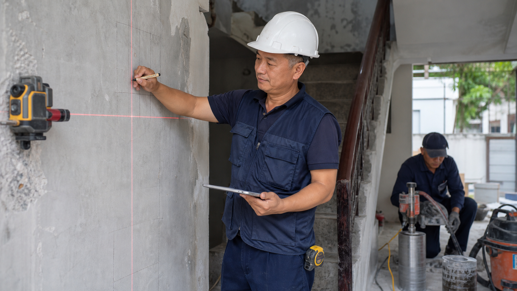 Khảo s&aacute;t hiện trạng trước khi khoan cắt b&ecirc; t&ocirc;ng tại Hải Dương